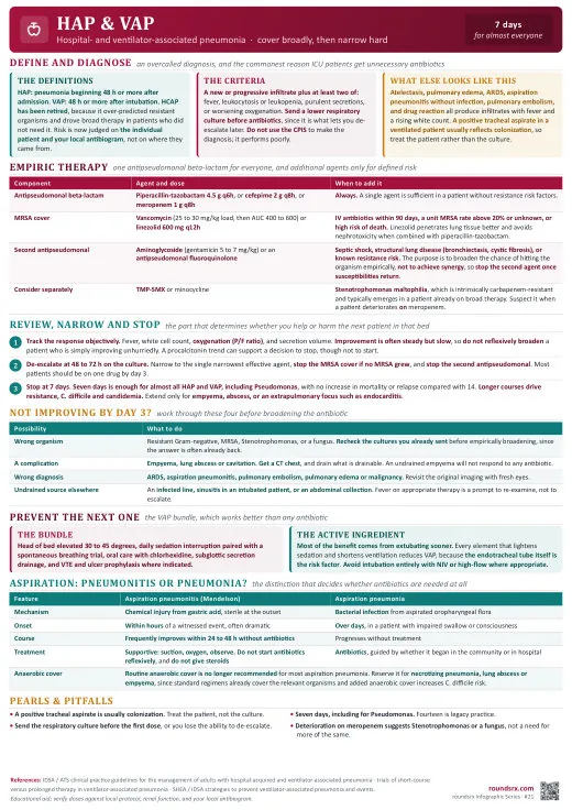 HAP & VAP one-page infographic. Hospital- & ventilator-associated pneumonia.